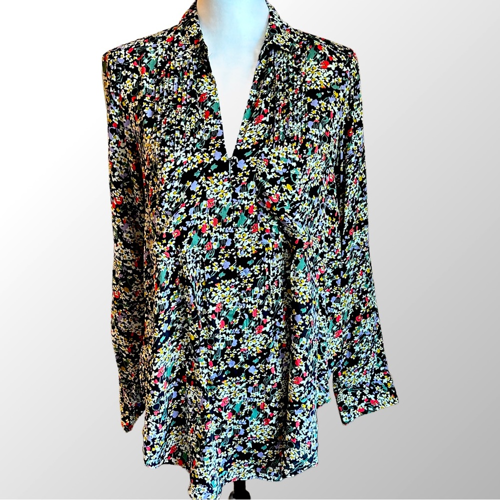 Anthropologie MAEVE Floral Blouse - Black, Red, Yellow